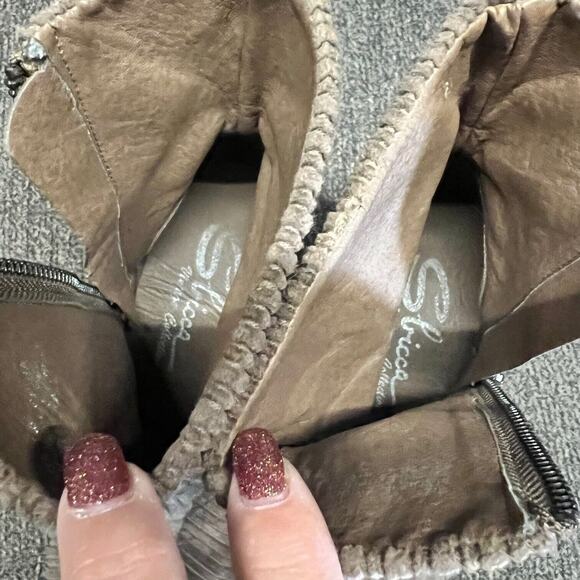 Sbicca Corduroy Ankle Boots Womens 7.5 Taupe Brown Side Zip Retro Groovy Hippie - Picture 10 of 12